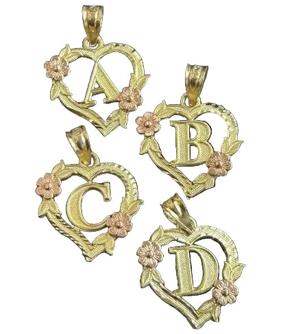 Two-Tone Personalized Initial Heart Pendant 10K Gold Necklace