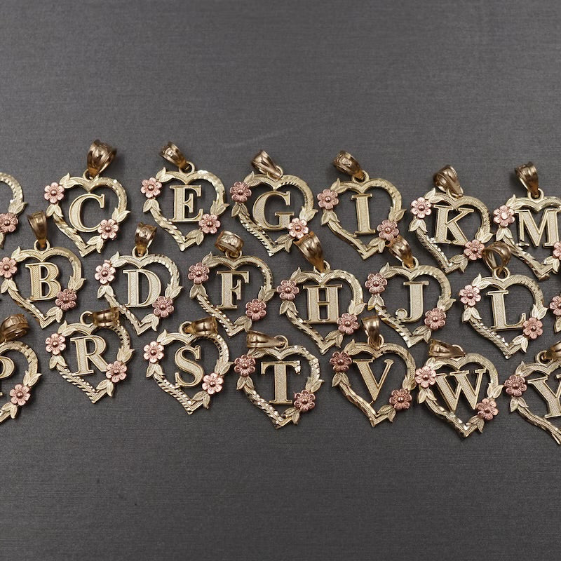 Two-Tone Personalized Initial Heart Pendant 10K Gold Necklace