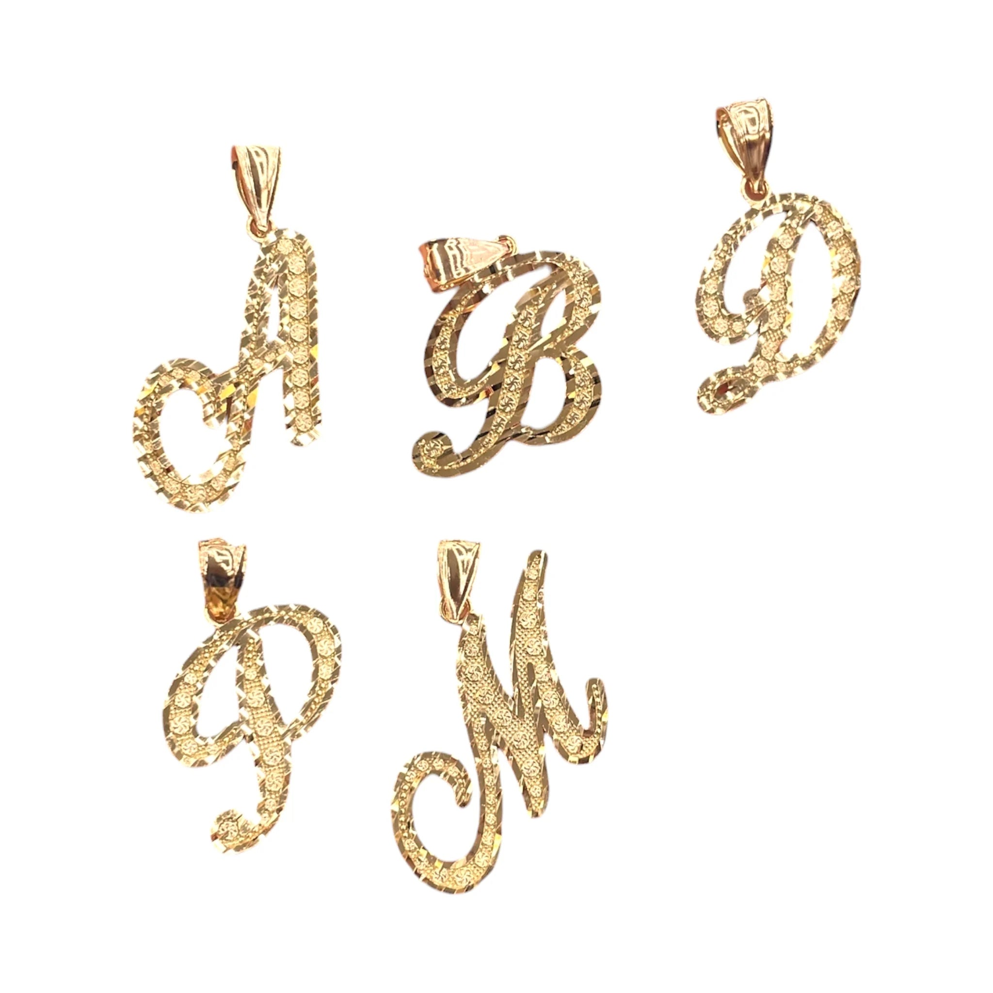 10K Gold Cursive Initial Pendant Diamond-Cut Necklace