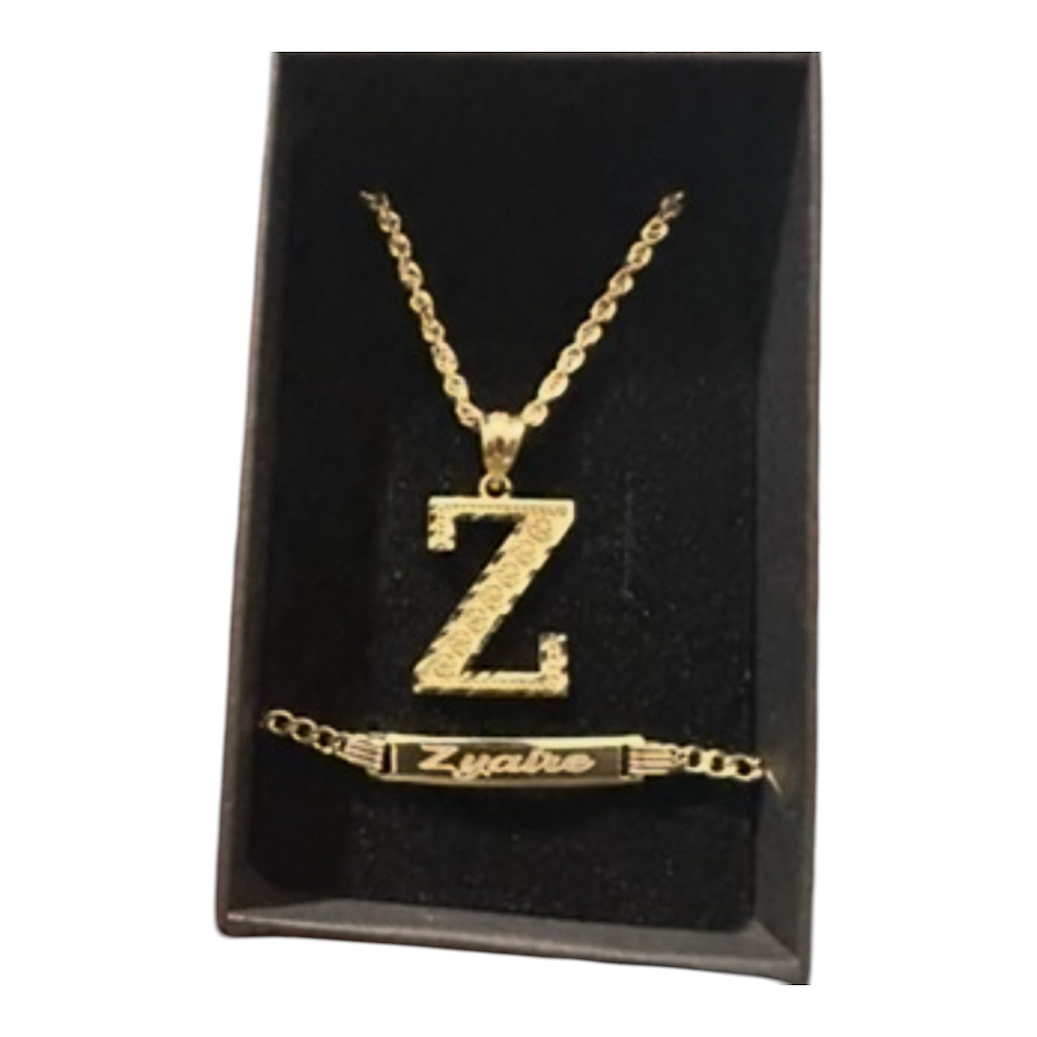 Kids 10K Gold Jewelry Set | Name Bracelet & Initial Necklace