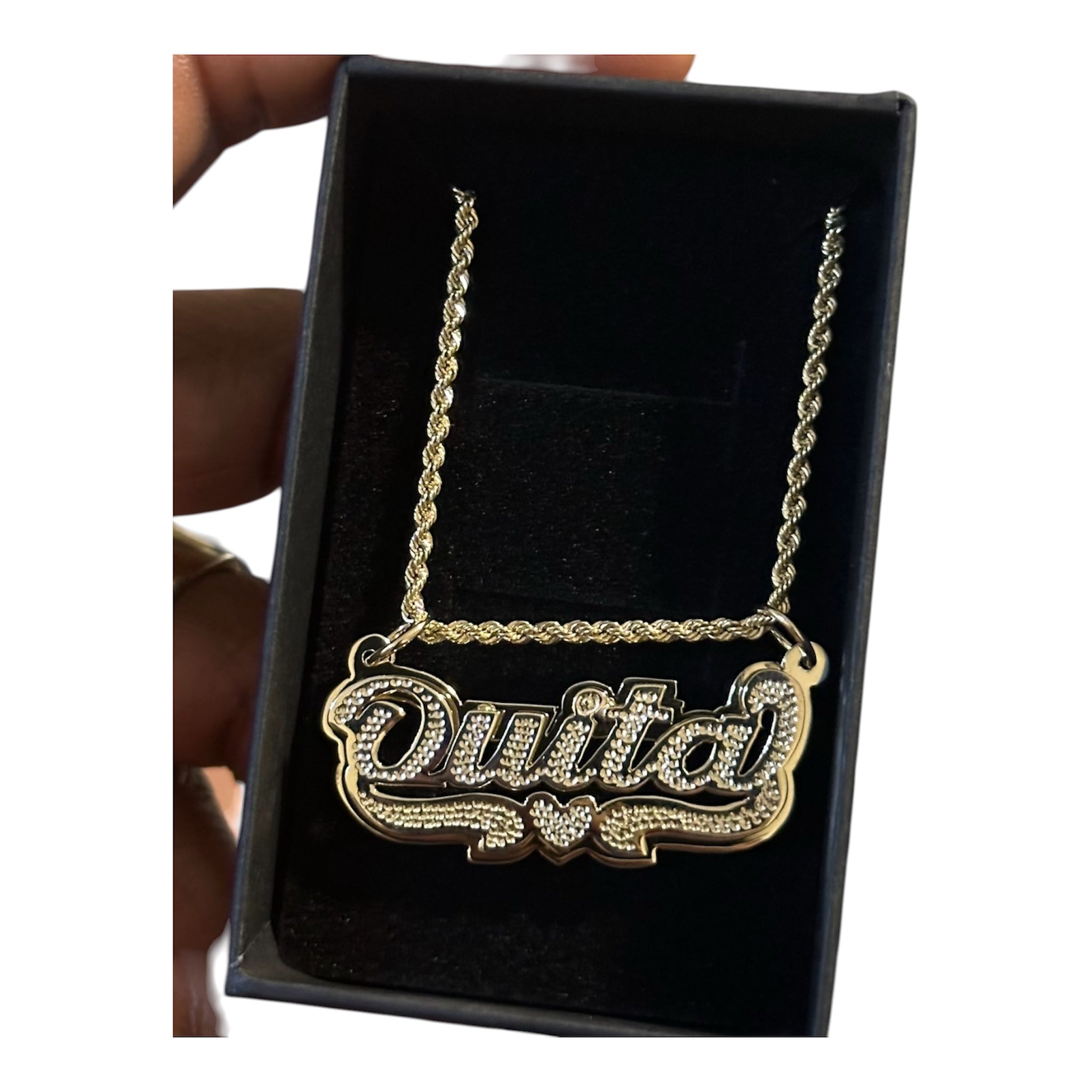 Double Layer Nameplate Necklace 10K Gold Jewelry